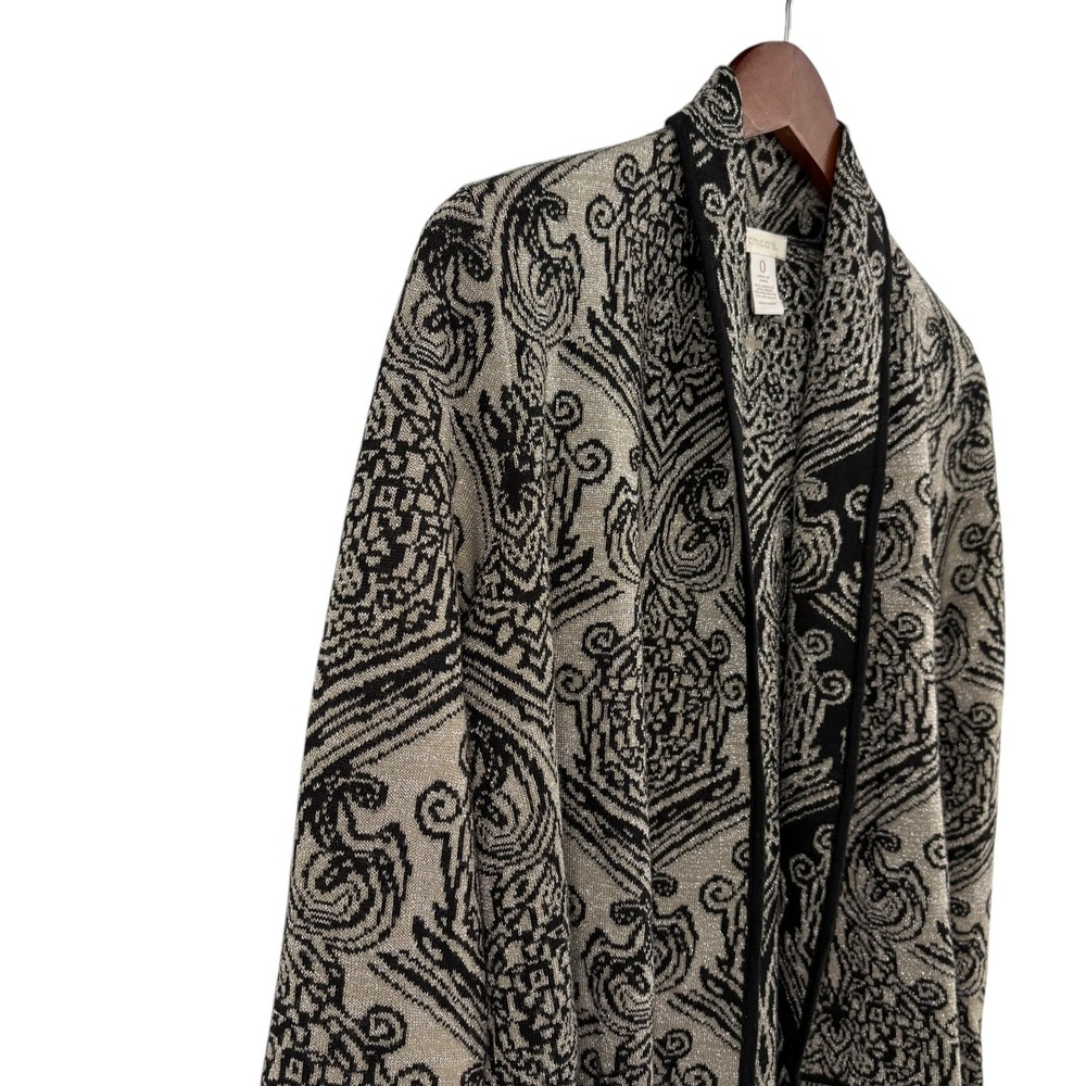 Chico's Seraphina Cardigan Size 0 Metallic Wool Black Gray Baroque Scroll - Picture 3 of 11